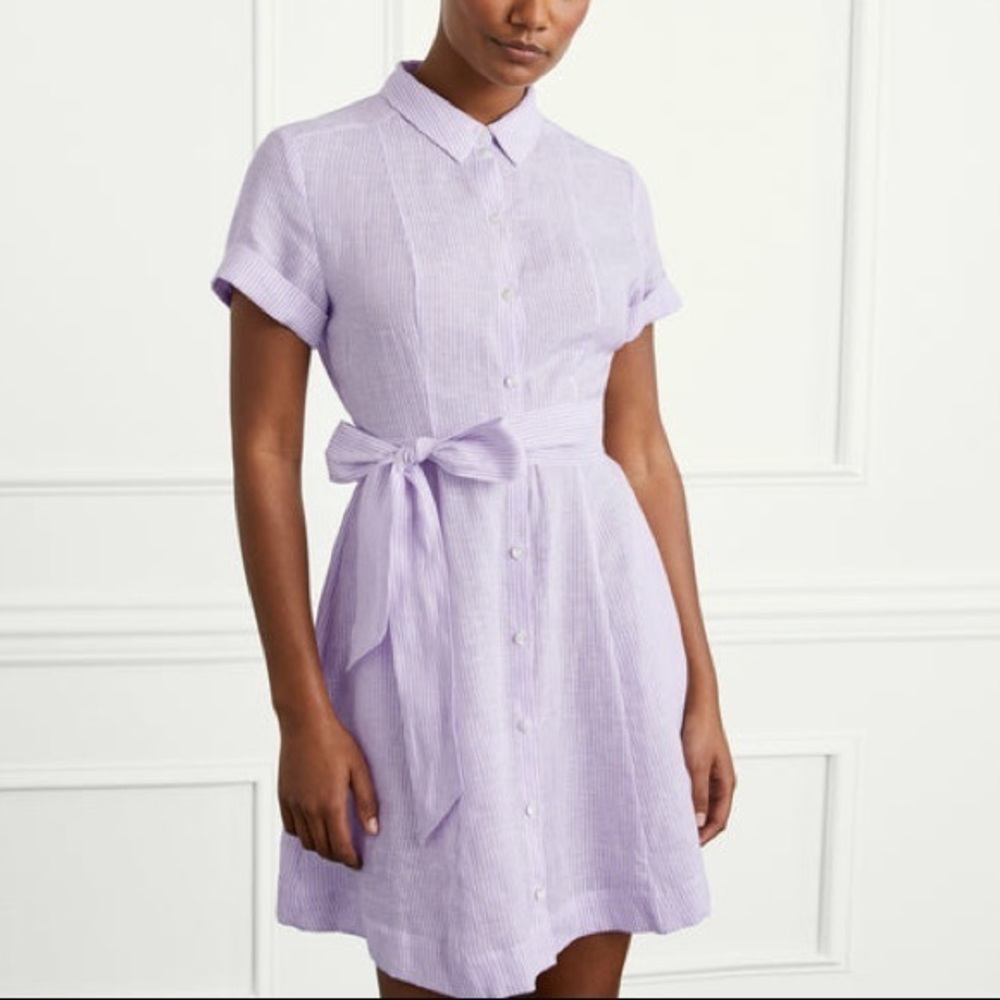NWT Hill House Laura Dress in Lilac Stripe Linen, Size XS